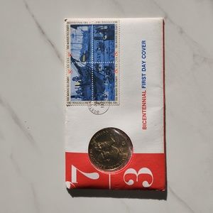 BOSTON TEA PARTY 1973 BICENTENNIAL 1ST DAY COVER STAMPS/MEDALLION COIN~TREASURY